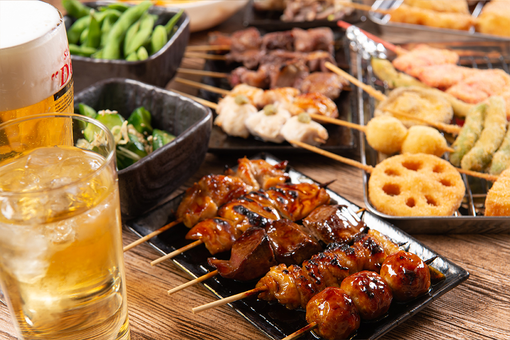 【全5品+2h飲み放題】イチオシの串焼き串揚げをお酒と!お手軽コース